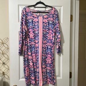 Lilly Pulitzer Marlowe Iris Blue Werk It Engineered Pima Cotton Shirt Dress XL